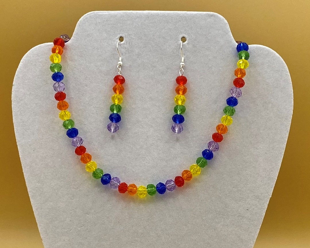Rainbow Colors Crystal Necklace and Earring Set Plus Size Optional ...