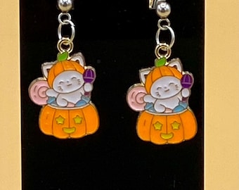 Halloween Cat Pumpkin Earrings Stainless Wire