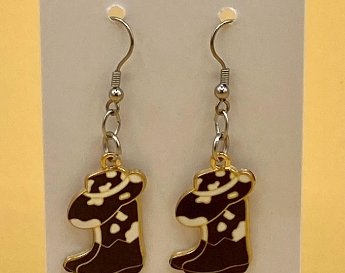 Black Boots & Cowboy Hat Earrings Stainless Hook