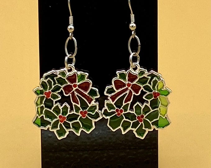 Enamel Stain Glass Wreath Earrings Stainless Hook