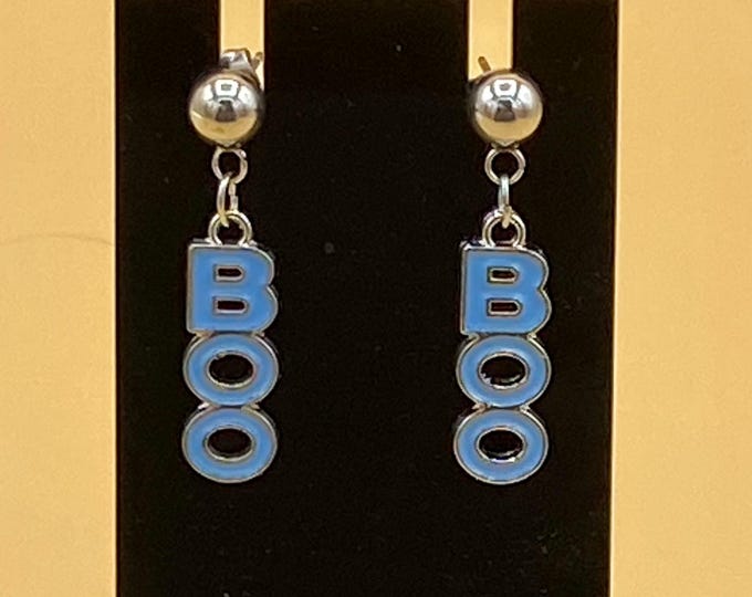 BOO Enamel Stud Earrings Halloween Blue
