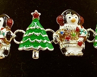 Enamel Christmas Penguin Bracelet with Magnetic Closure