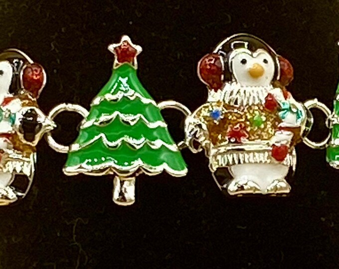 Enamel Christmas Penguin Bracelet with Magnetic Closure