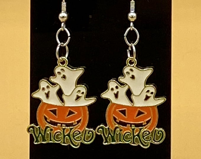 Whimsical Pumpkin & Ghosts Earrings Stainless