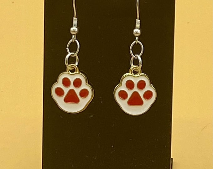 Red Cat Dog Paw Earrings Stainless Hook