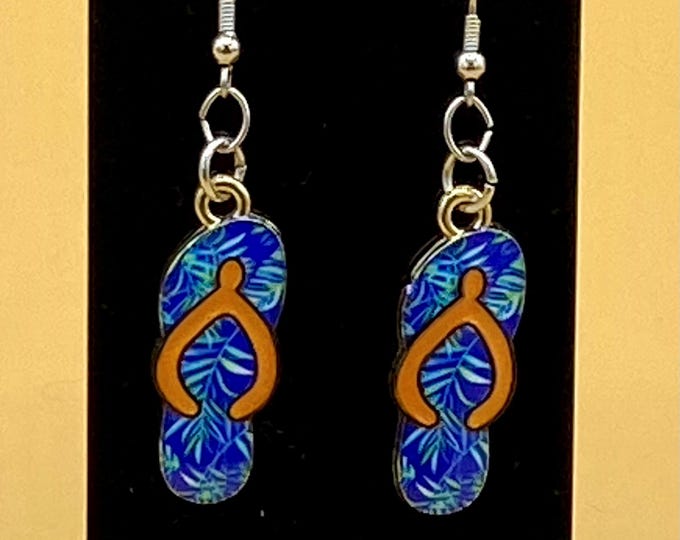 Blue & Orange Flip Flop Earrings Stainless Hook