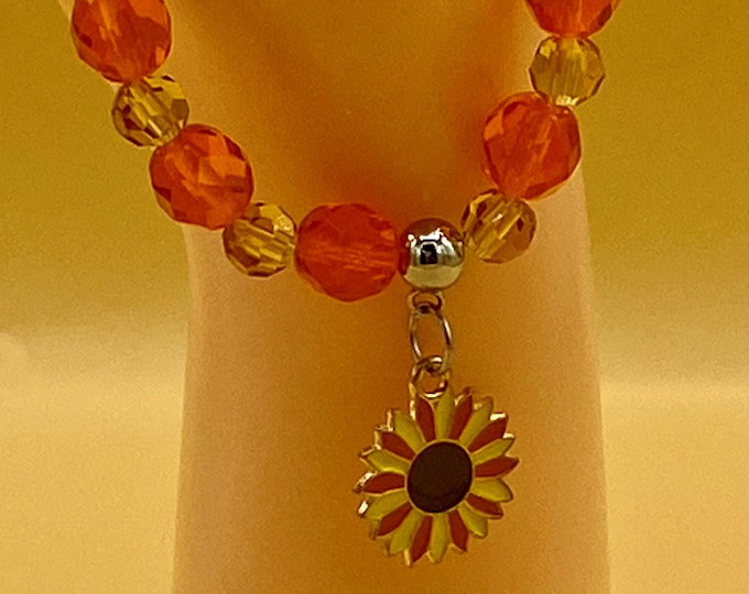 Kids Sunflower Bracelet, Girls Fall Bracelet Crystal Stretch
