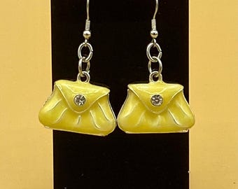 Retro Yellow Clutch Purse Earrings Stainless Hook
