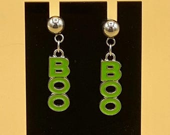 BOO Enamel Stud Earrings Halloween Green
