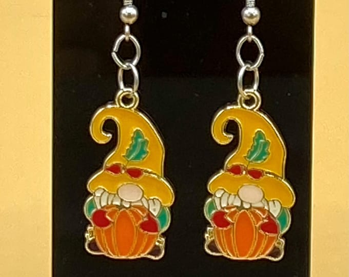 Fall Gnome Pumpkin Earrings Stainless Wire