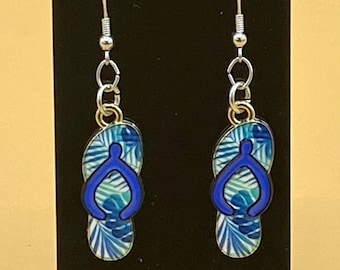 Blue Flip Flop Earrings Stainless Hook