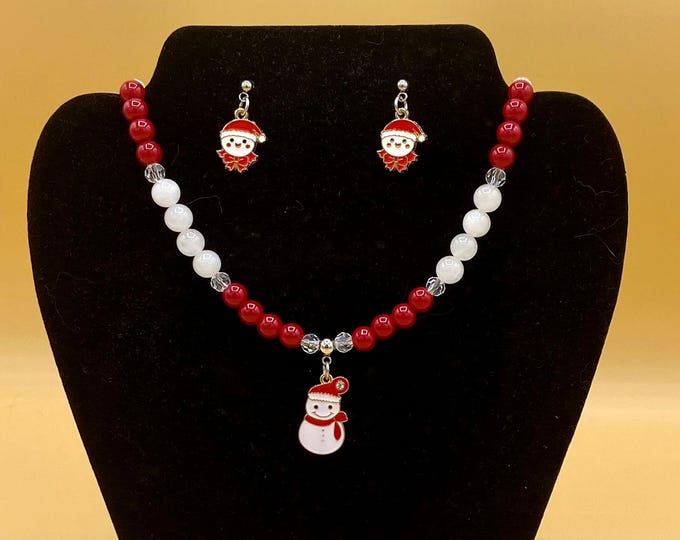 Festive Snowman Charm Necklace Bracelet Earring Set Christmas