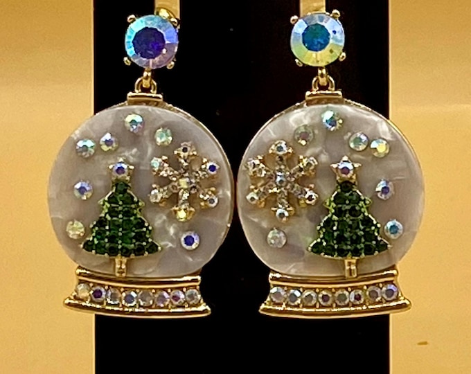 Snow Globe with Tree Christmas Earrings Stainless Steel Post
