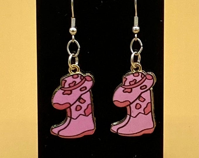 Pink Boots & Cowboy Hat Earrings Stainless Hook