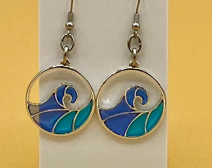 Stain Glass look Ocean Wave Earrings Stainless Hook