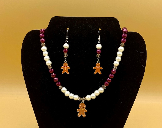 Gingerbread Man Necklace Bracelet Earring Set Christmas