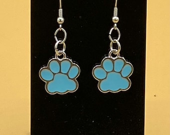 Blue Dog Cat Paw Earrings Stainless Hook
