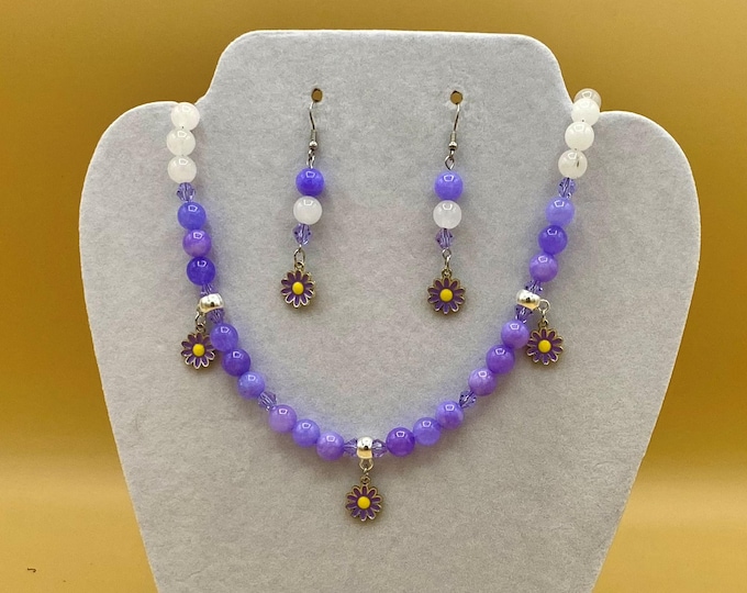 Purple Daisy Necklace & Earring Set