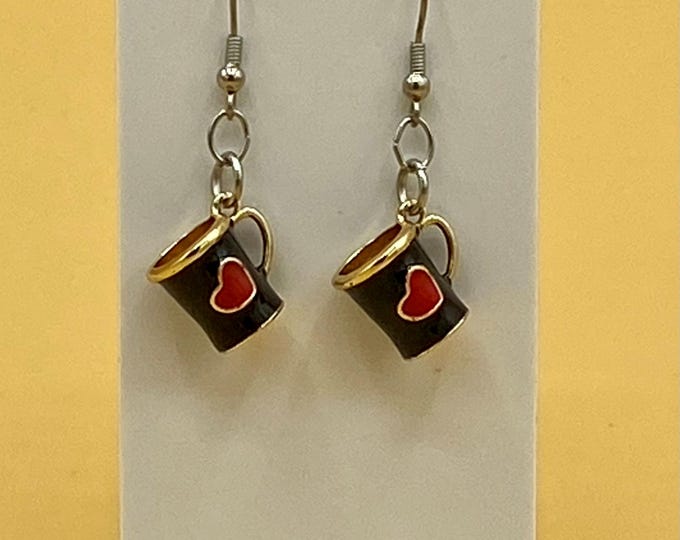 Black Coffee Mug 3D Earrings Stainless Hook