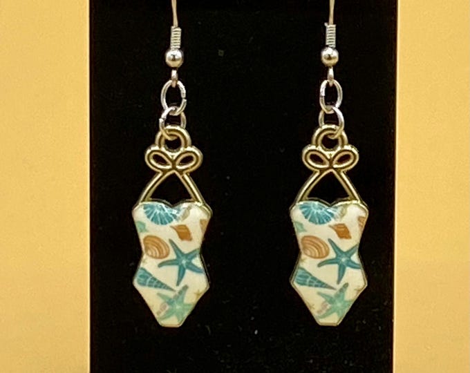 Beige Retro Style Swimsuit Bathing Suit Earrings Stainless Hook