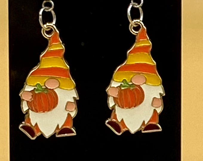 Fall Gnome with Pumpkin Earrings Stainless Post