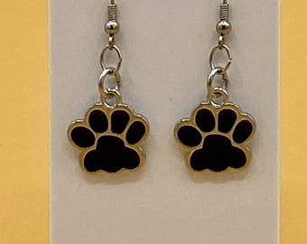 Black Dog Cat Paw Earrings Stainless Hook