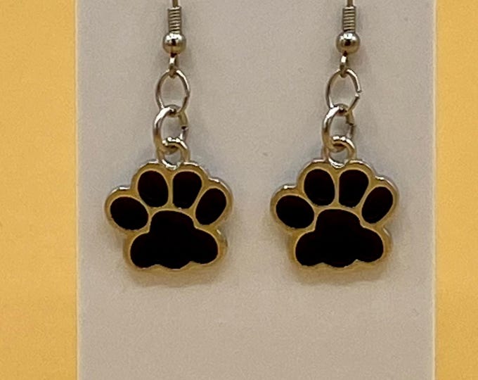 Black Dog Cat Paw Earrings Stainless Hook