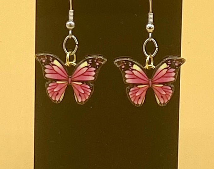 Pink Butterfly Earrings Stainless Hook