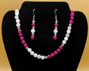 Gemstone Necklace, Earring & Bracelet Set Snow Quartz