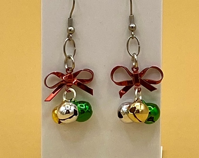 Enamel Christmas Red Bow Earrings Stainless Hook