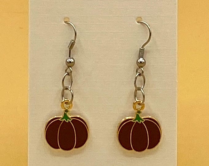 Fall Autumn Pumpkin Earrings Stainless Wire
