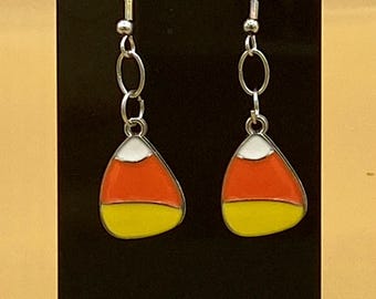 Candy Corn Earrings, Halloween Jewelry Stainless Ear Wire