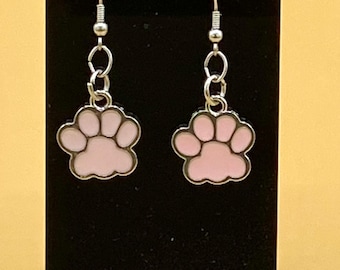 Pink Dog Cat Paw Earrings Stainless Hook