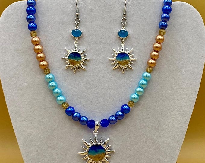 Sun Sand Ocean Necklace & Earring Set with Optional Matching Bracelet