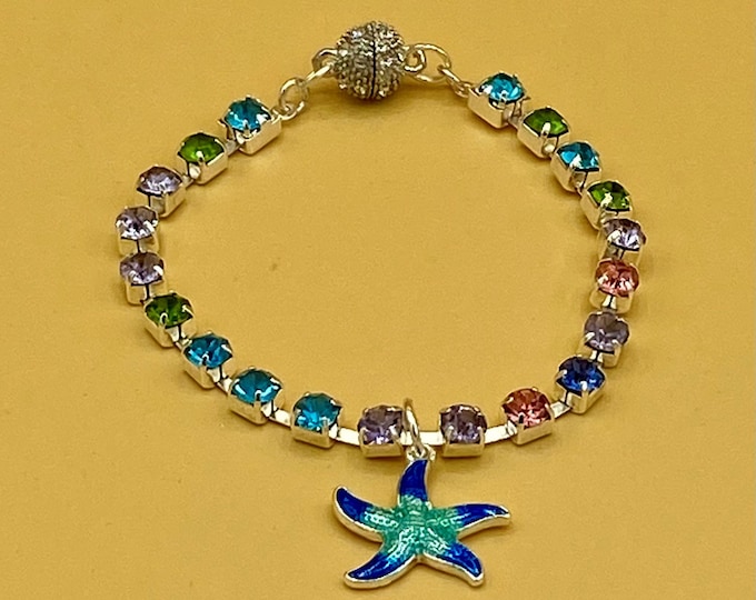 Tropical Beach Crystals Bracelet with Magnetic Closure Starfish
