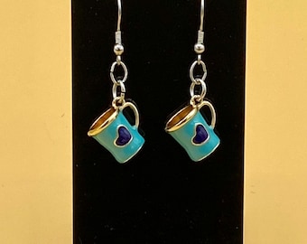 Light Blue Coffee Mug 3D Earrings Stainless Hook