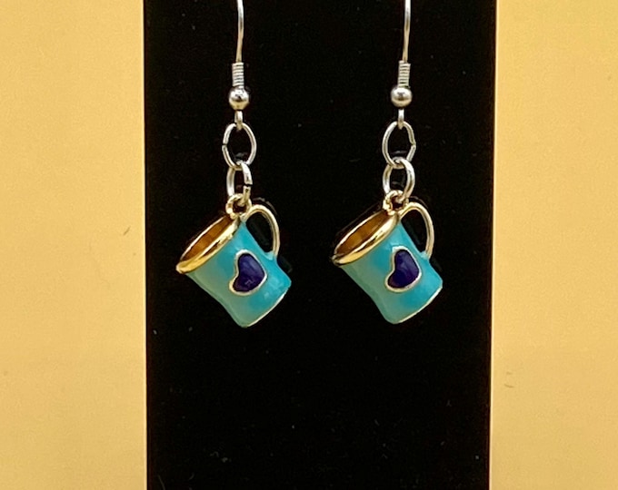Light Blue Coffee Mug 3D Earrings Stainless Hook