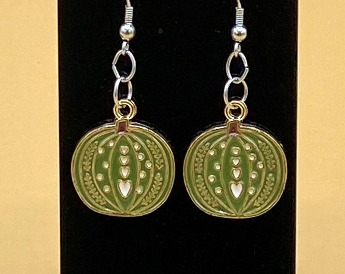 Green Pumpkin Earrings Stainless Wire