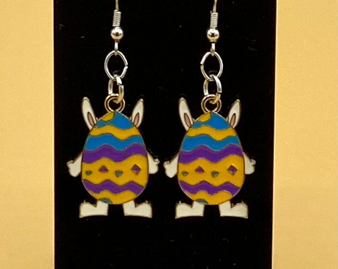 Colorful Easter Day Bunny Egg Earrings Stainless Hook