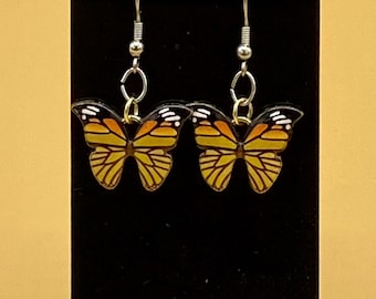 Yellow Orange Butterfly Earrings Stainless Hook