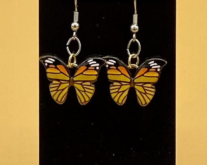 Yellow Orange Butterfly Earrings Stainless Hook