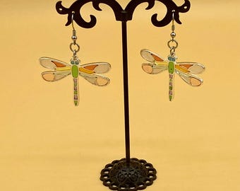 Stain Glass look Dragonfly Earrings Stainless Hook