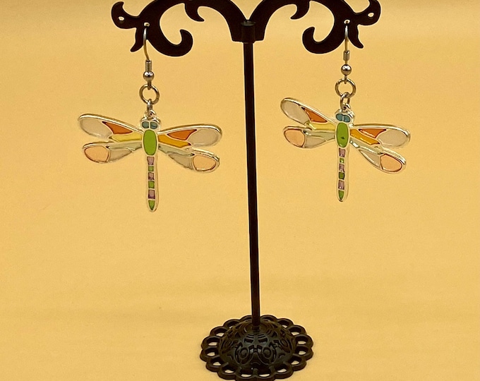 Stain Glass look Dragonfly Earrings Stainless Hook