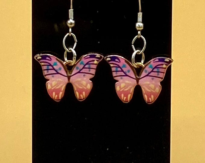 Pink Butterfly Earrings Stainless Hook