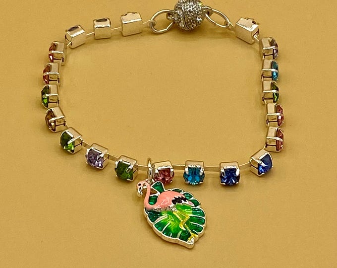 Tropical Beach Crystals Bracelet with Magnetic Closure Flamingo