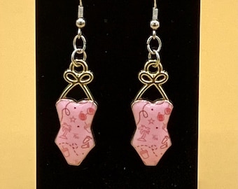 Pink Retro Style Swimsuit Bathing Suit Earrings Stainless Hook