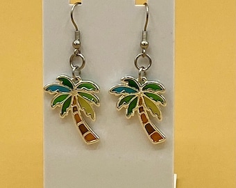 Stain Glass look Palm Tree Earrings Stainless Hook