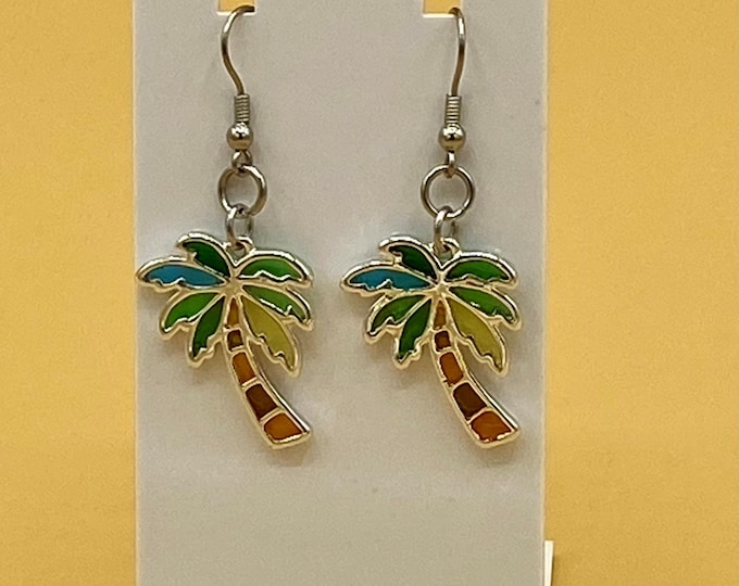 Stain Glass look Palm Tree Earrings Stainless Hook