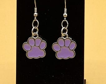 Purple Dog Cat Paw Earrings Stainless Hook
