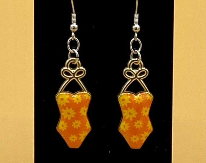Orange Retro Style Swimsuit Bathing Suit Earrings Stainless Hook